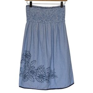 Mossimo Y2K Smocked Dress Size M Blue Striped Strapless Floral Cottagecore Rodeo